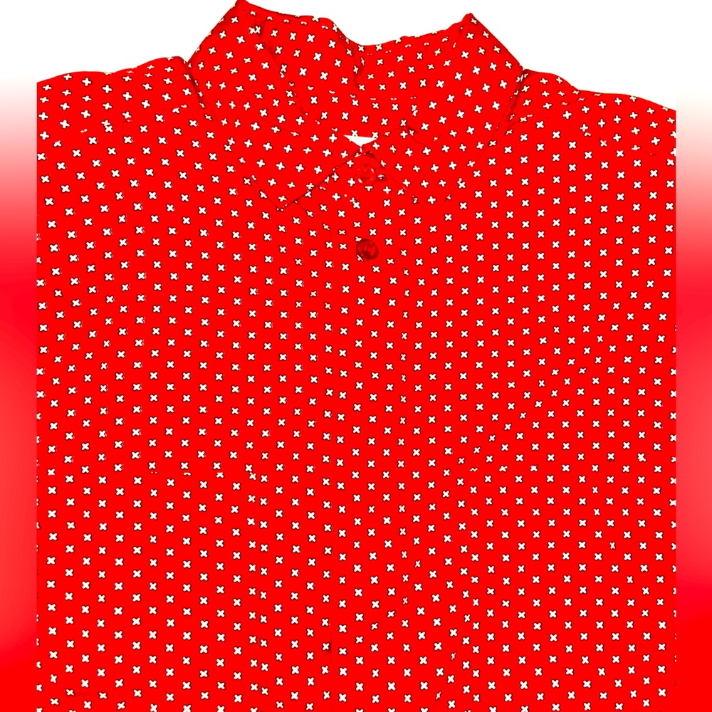 J.G. HOOK NEW Red vintage 80s 90s loose fitting rayon blouse shoulder pads 16
